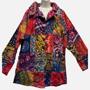 Nwt FUNKY STUFF patch hippie pocket cotton button TOP JACKET XXL 2X
